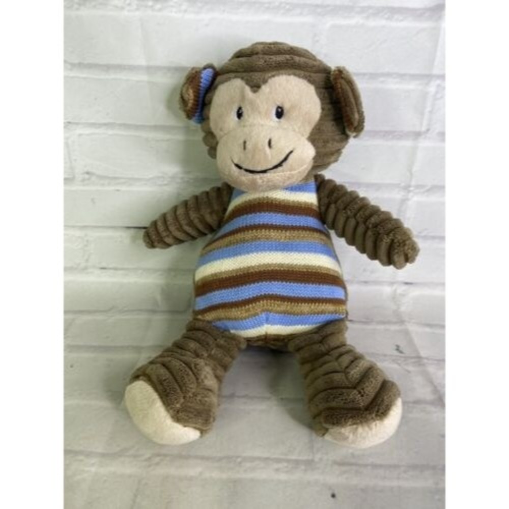 Evergreen Enterprises Monkey Ribbed Knit Striped Brown Beige Blue Plush Stuffed